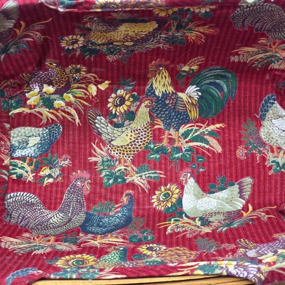 Longaberger 2000 Red Woven Memories Basket Protector Liner Country Chickens NEW - Picture 4 of 10